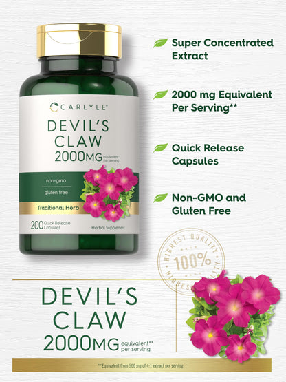 Carlyle Devils Claw 2000 mg | 200 Capsules | Gluten Free & Non-GMO