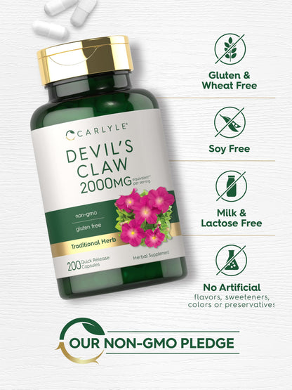 Carlyle Devils Claw 2000 mg | 200 Capsules | Gluten Free & Non-GMO