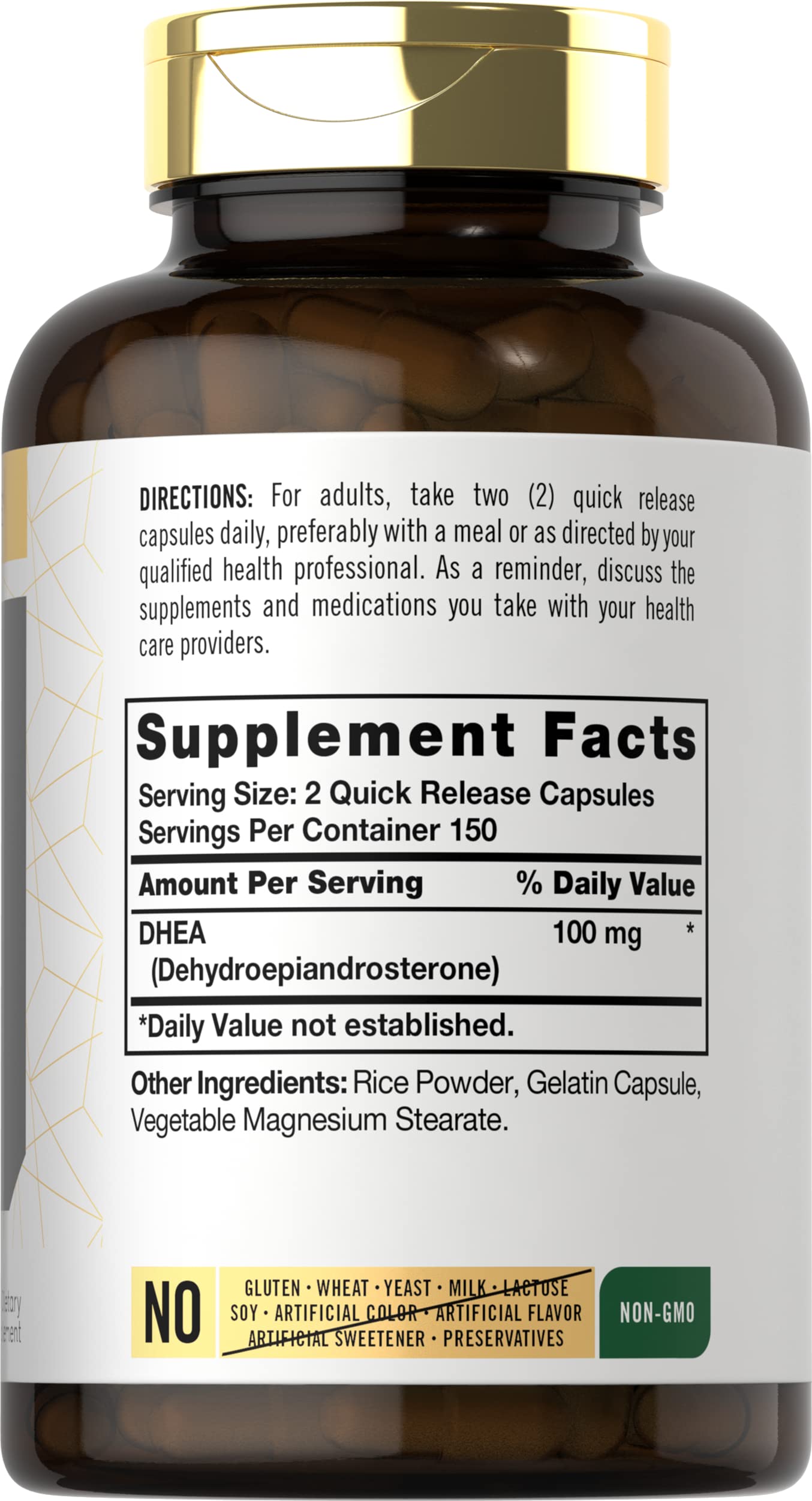 Carlyle DHEA 100mg, 300 Capsules – Non-GMO & Gluten Free (Women & Men)
