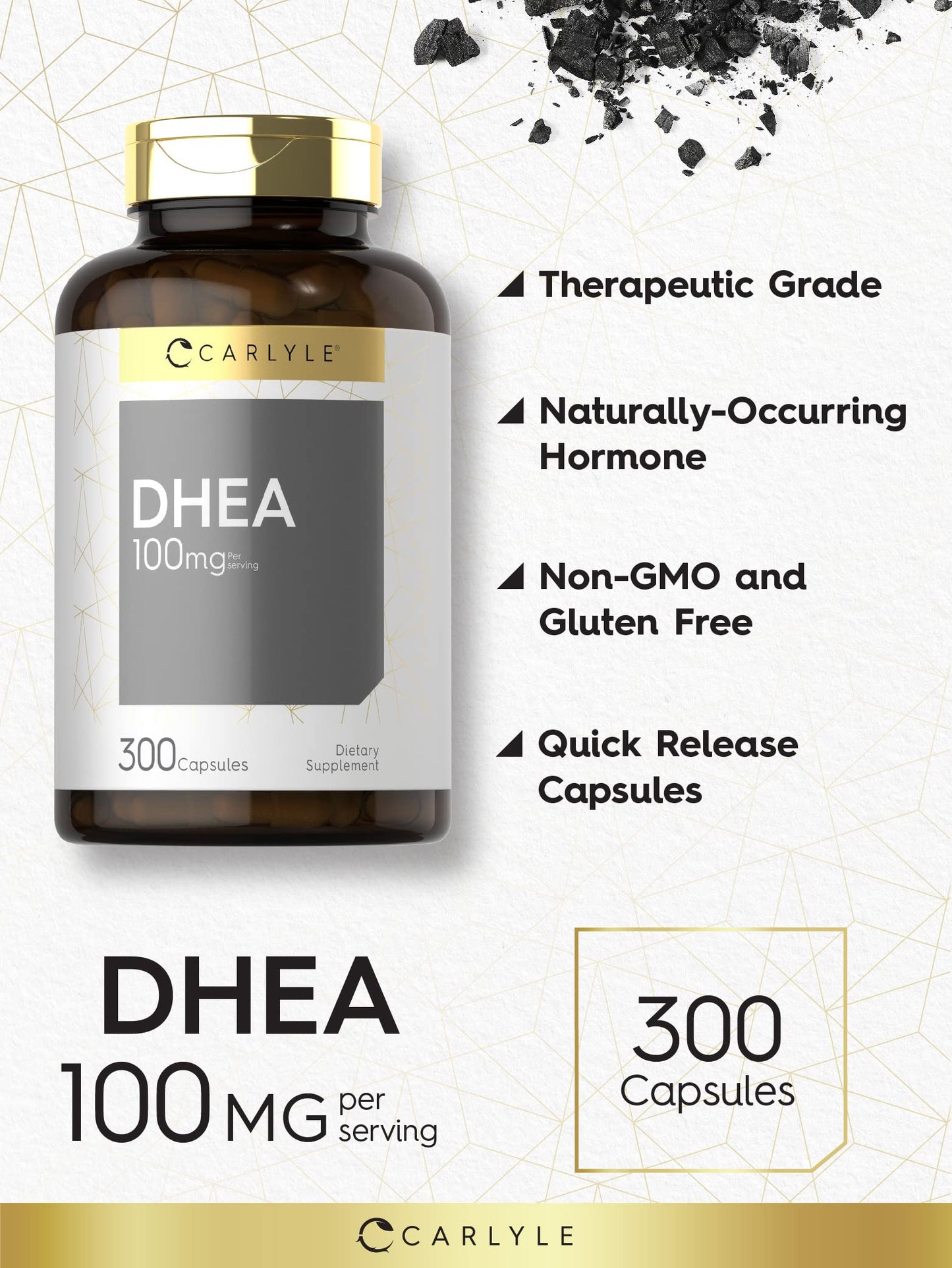 Carlyle DHEA 100mg, 300 Capsules – Non-GMO & Gluten Free (Women & Men)