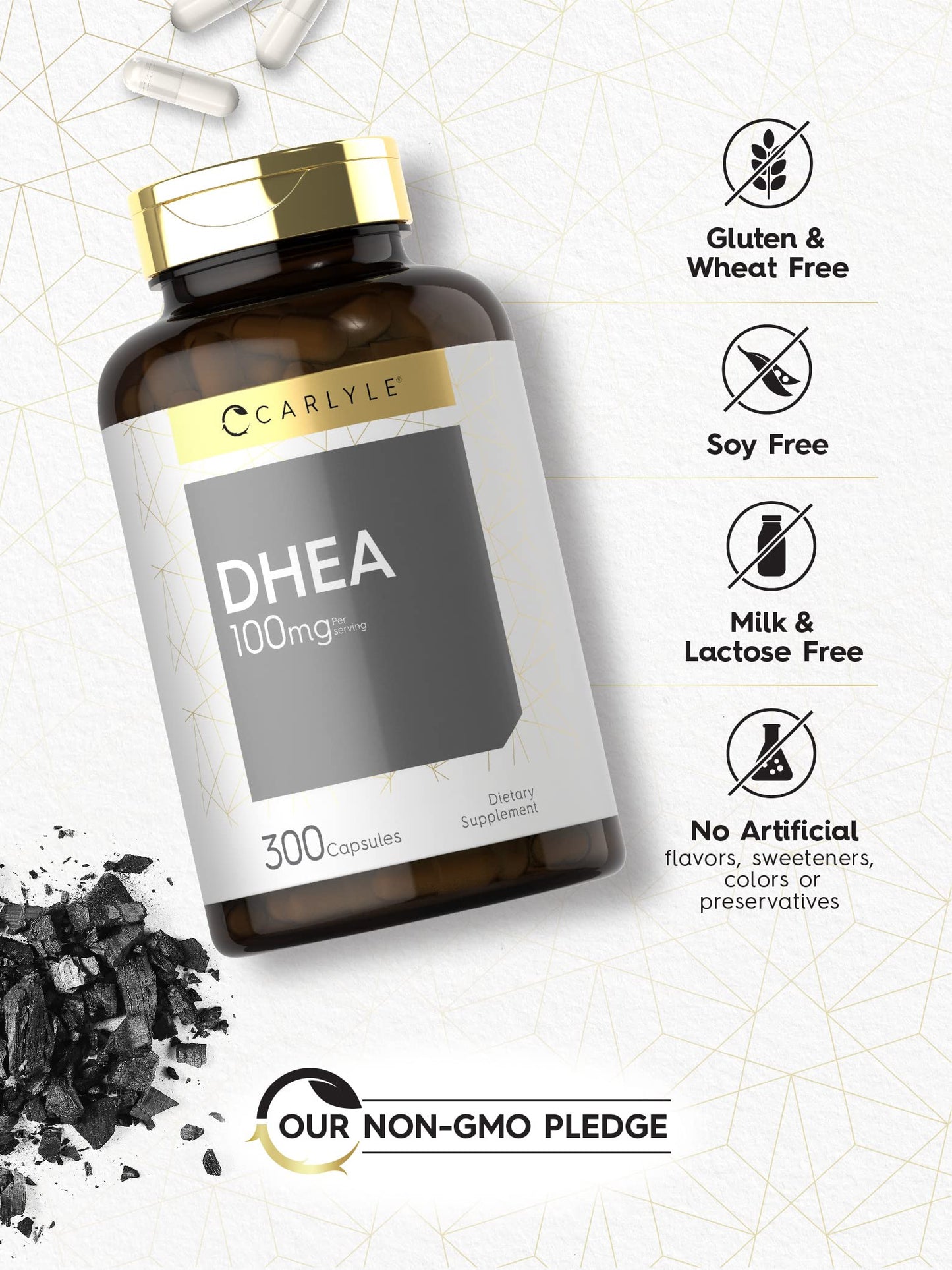 Carlyle DHEA 100mg, 300 Capsules – Non-GMO & Gluten Free (Women & Men)