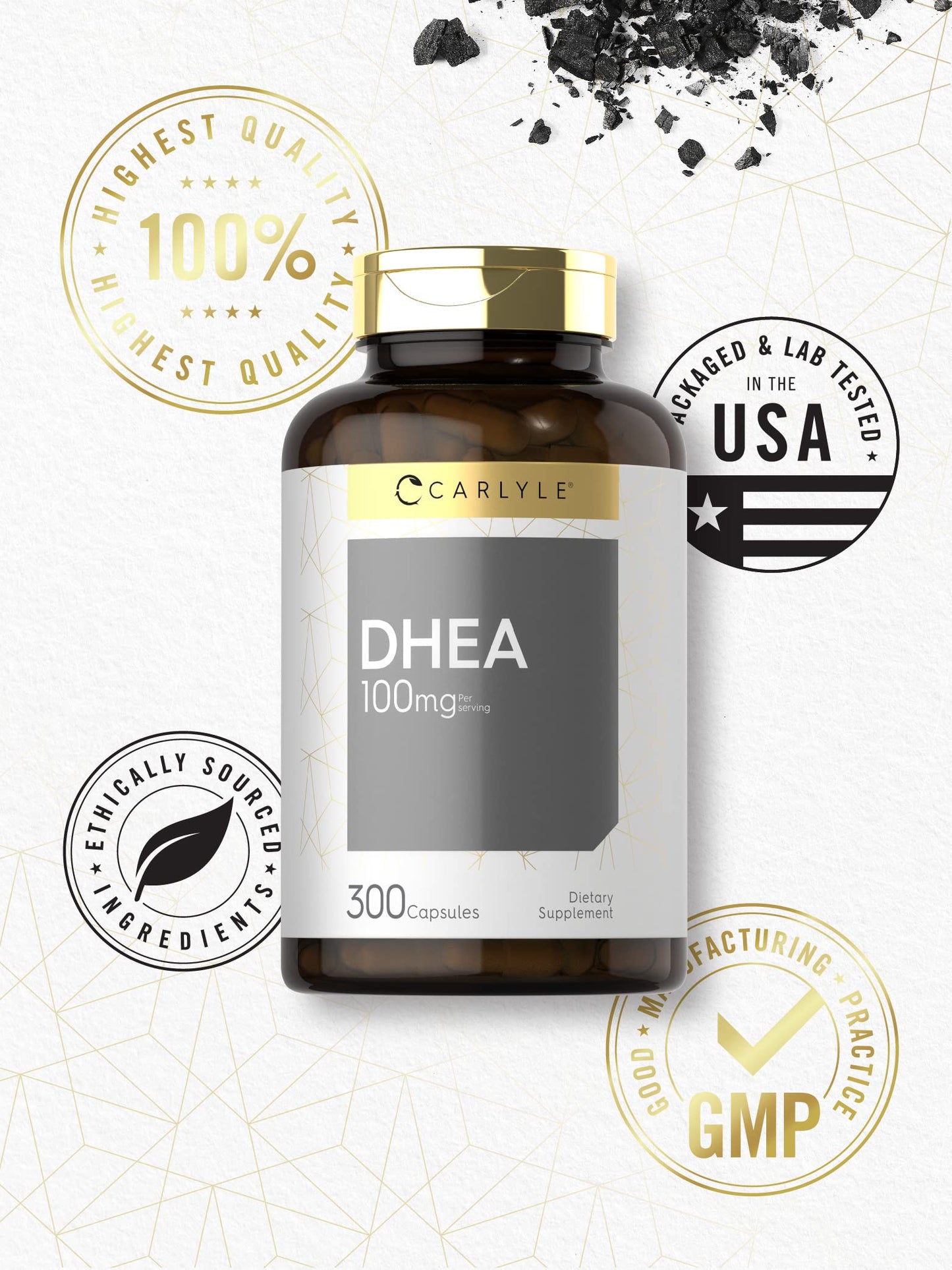 Carlyle DHEA 100mg, 300 Capsules – Non-GMO & Gluten Free (Women & Men)