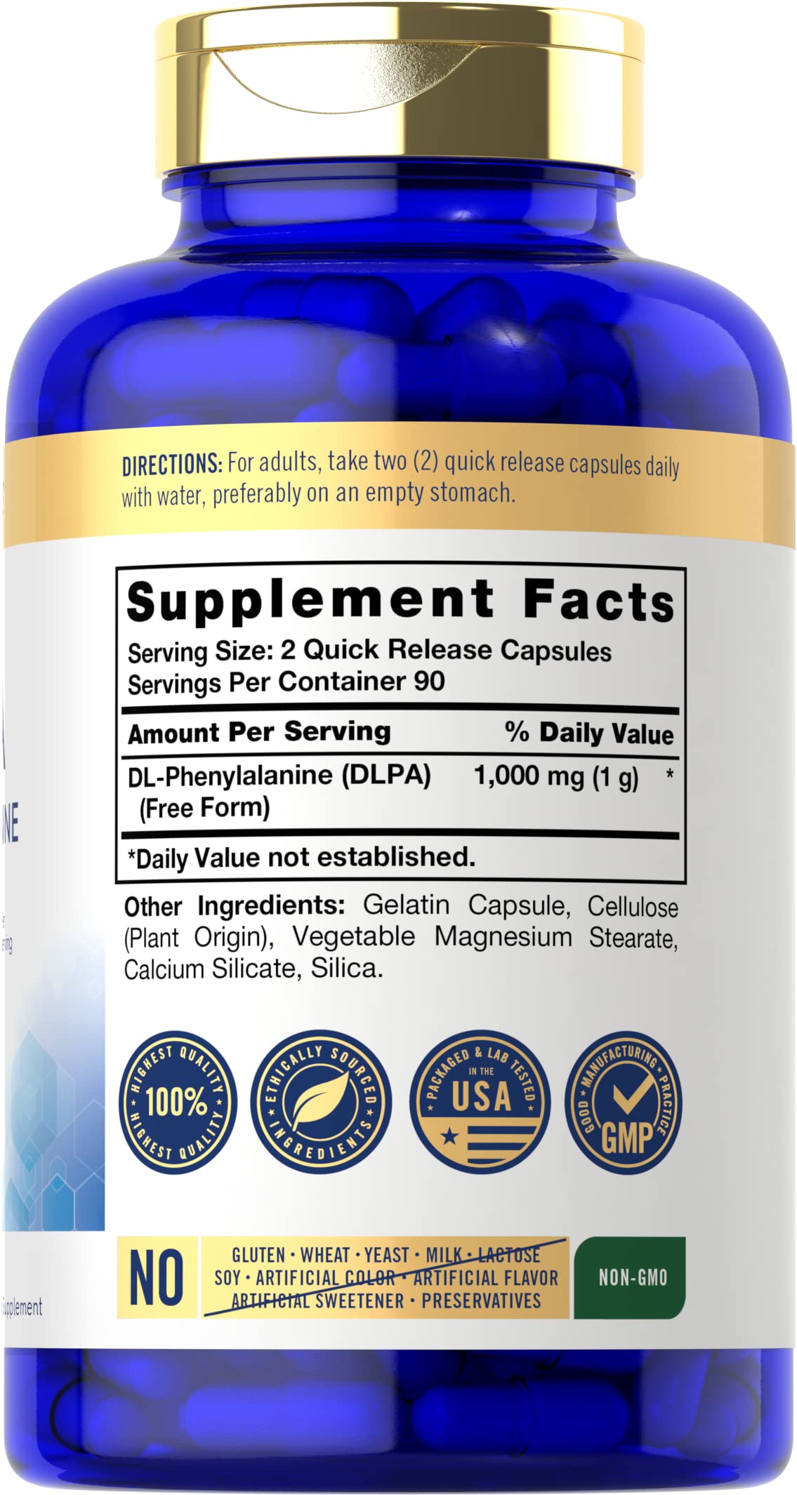 Carlyle DL-Phenylalanine 1000mg – 180 Capsules | Non-GMO & Gluten-Free DLPA Free-Form Supplement