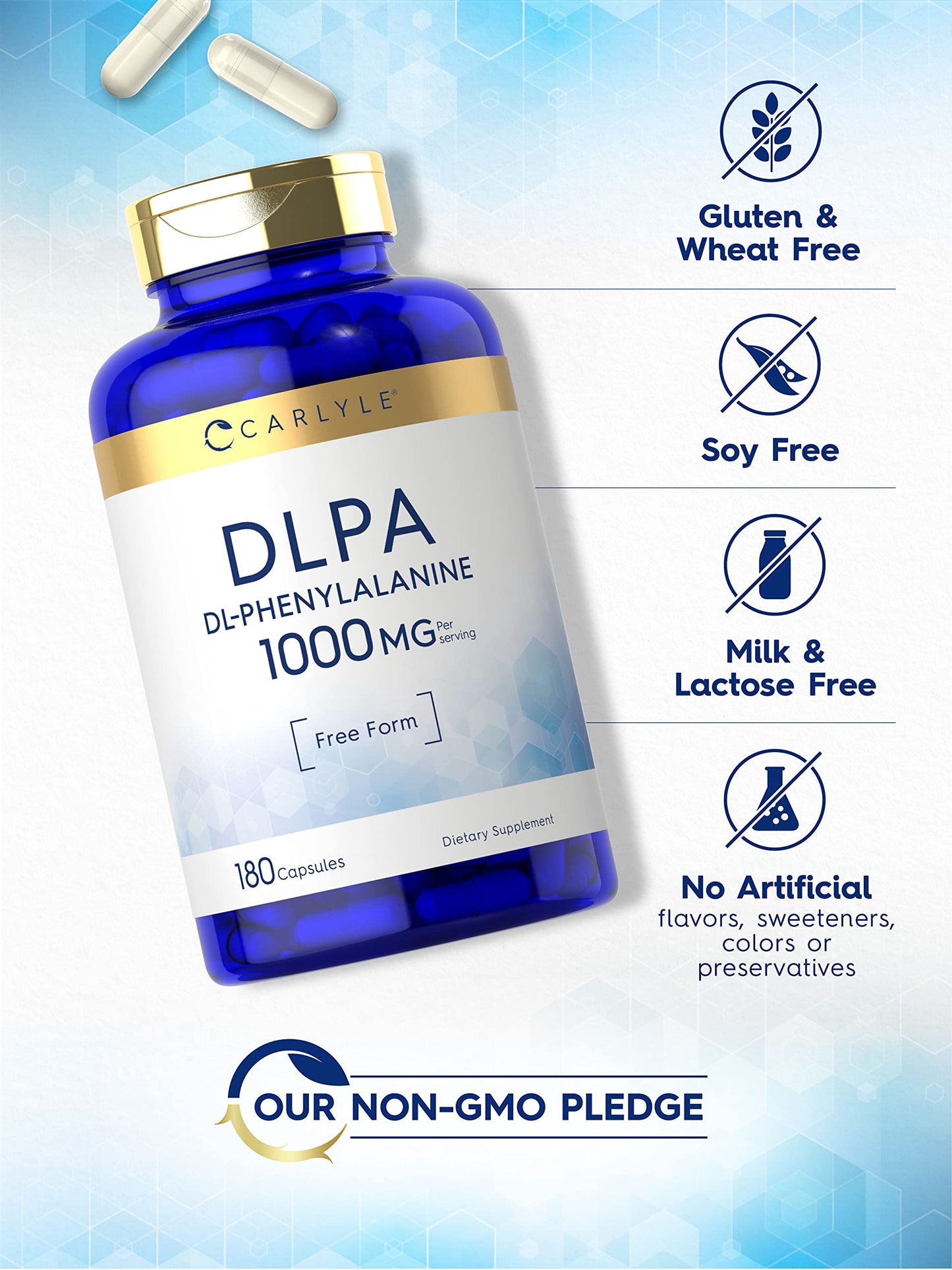 Carlyle DL-Phenylalanine 1000mg – 180 Capsules | Non-GMO & Gluten-Free DLPA Free-Form Supplement