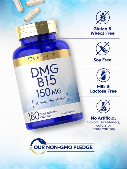Carlyle DMG Supplement - 150 mg DMG, 180 Capsules | Non-GMO Gluten Free