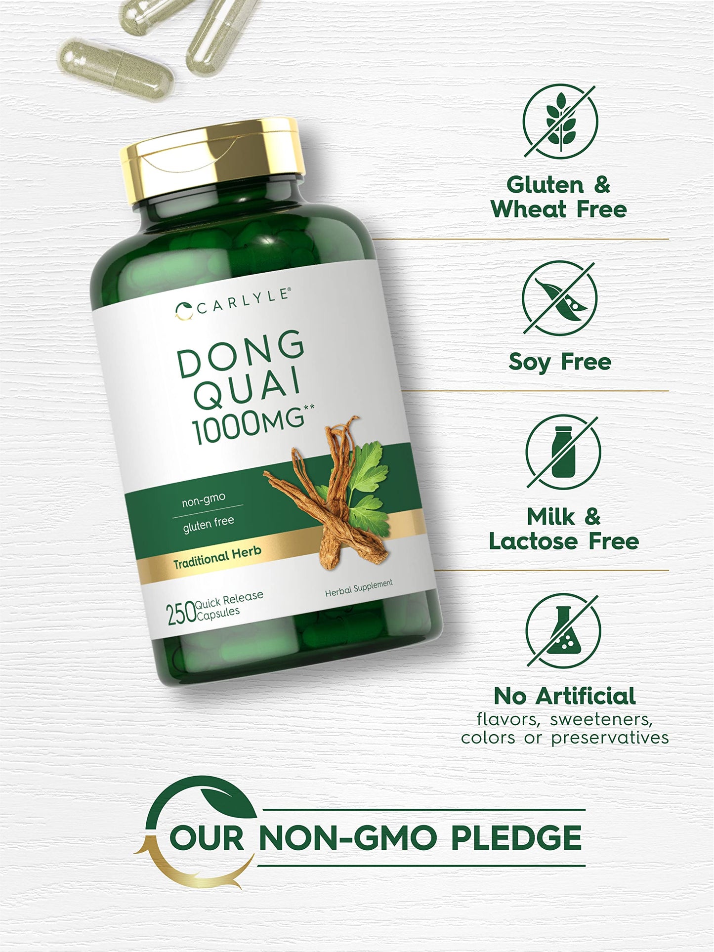 Carlyle Dong Quai Capsules 1000mg – 250 Count | Non-GMO & Gluten Free Traditional Herb