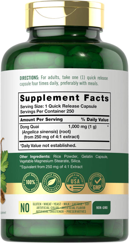 Carlyle Dong Quai Capsules 1000mg – 250 Count | Non-GMO & Gluten Free Traditional Herb