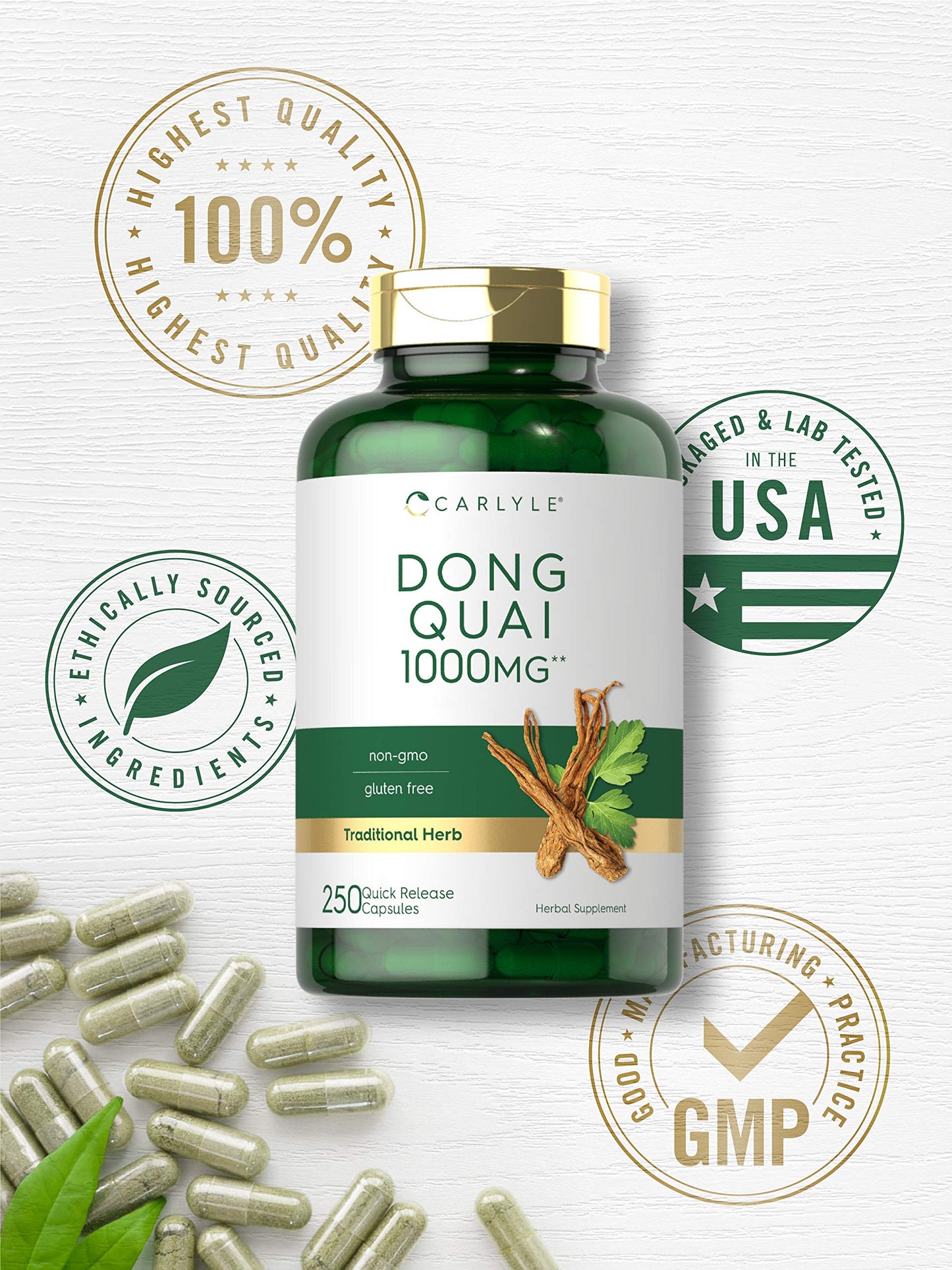 Carlyle Dong Quai Capsules 1000mg – 250 Count | Non-GMO & Gluten Free Traditional Herb