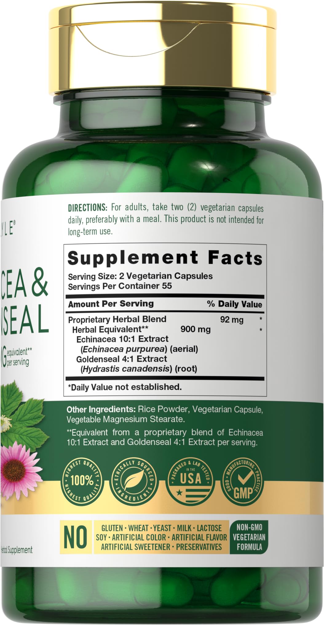 Carlyle Echinacea Goldenseal Capsules – 110 Count, 900mg | Vegetarian, Non-GMO, Gluten Free