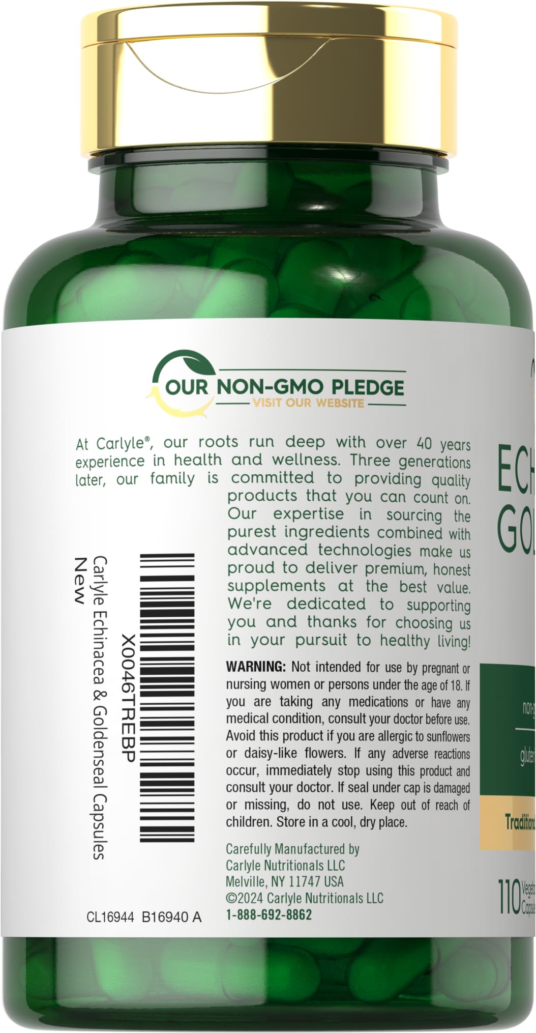Carlyle Echinacea Goldenseal Capsules – 110 Count, 900mg | Vegetarian, Non-GMO, Gluten Free