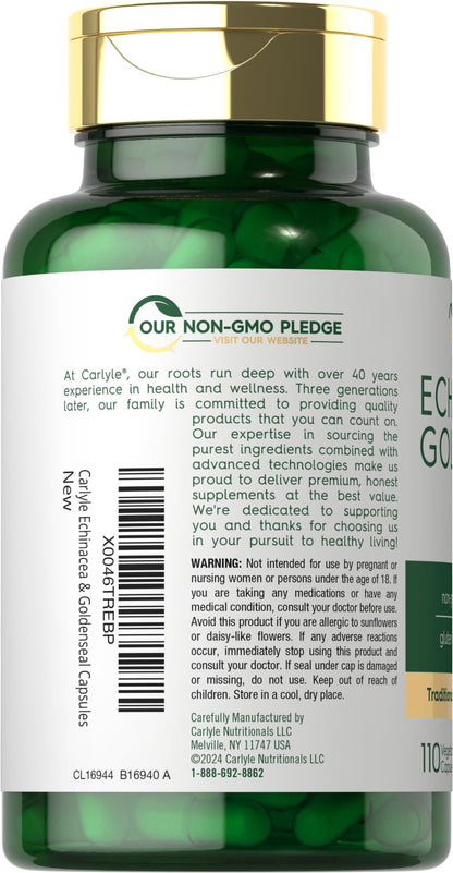 Carlyle Echinacea Goldenseal Capsules – 110 Count, 900mg | Vegetarian, Non-GMO, Gluten Free