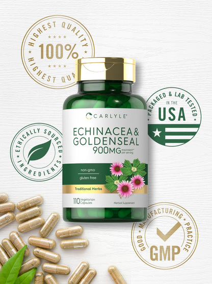 Carlyle Echinacea Goldenseal Capsules – 110 Count, 900mg | Vegetarian, Non-GMO, Gluten Free