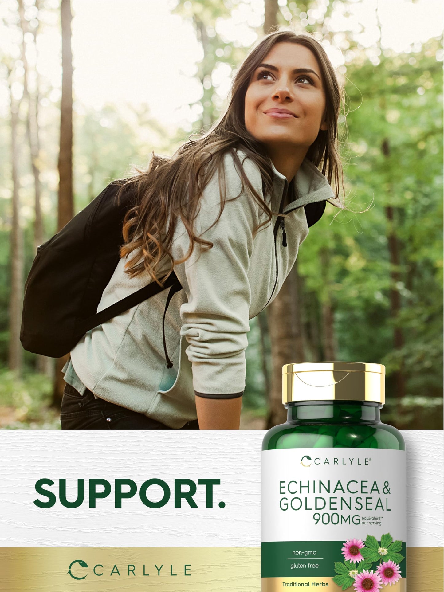 Carlyle Echinacea Goldenseal Capsules – 110 Count, 900mg | Vegetarian, Non-GMO, Gluten Free