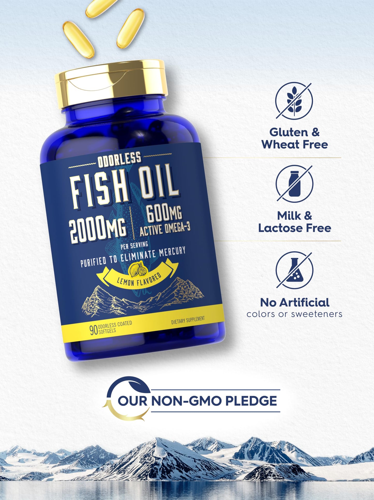 Carlyle Fish Oil 2000mg | Odorless Lemon Softgels | 90 Count | Gluten Free & Non-GMO