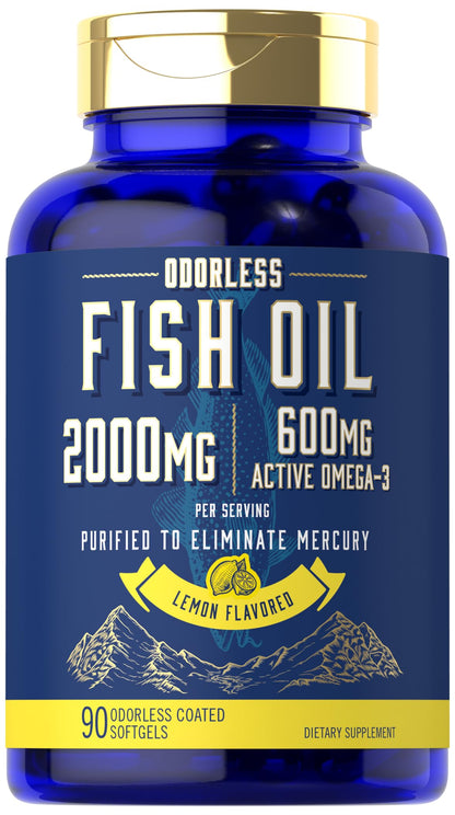 Carlyle Fish Oil 2000mg | Odorless Lemon Softgels | 90 Count | Gluten Free & Non-GMO