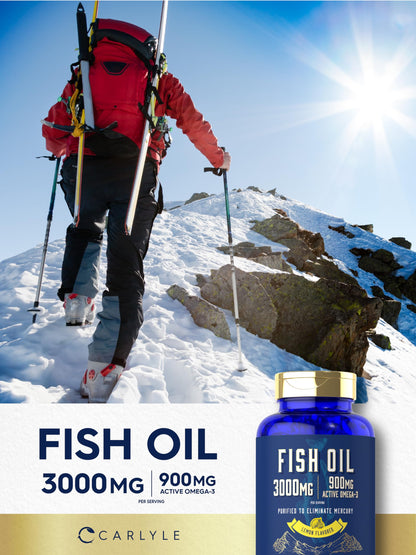 Carlyle Fish Oil 3000mg | 900mg Omega 3 | 90 Softgels | Lemon Flavor | Non-GMO and Gluten Free Supplement