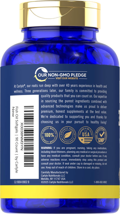 Carlyle Fish Oil 3000mg | 900mg Omega 3 | 90 Softgels | Lemon Flavor | Non-GMO and Gluten Free Supplement