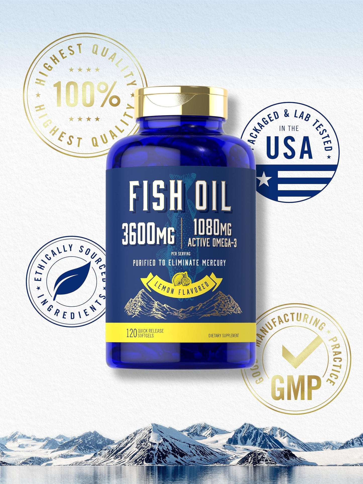 Carlyle Fish Oil 3600mg – 1080mg Omega-3, 120 Count, Non-GMO