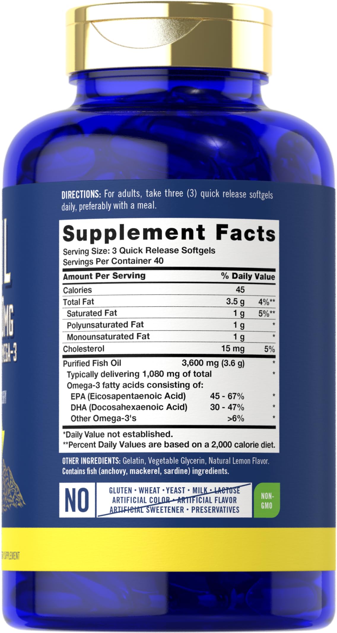 Carlyle Fish Oil 3600mg – 1080mg Omega-3, 120 Count, Non-GMO