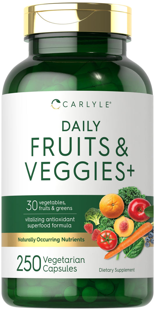 Carlyle Fruits and Veggies Supplement | 250 Capsules | Made with 30 Fruits and Vegetables | Vegetarian, Non-GMO, Gluten Free Superfood Formula BritishVita | Premium UK Vitamins & Wellness Supplements
