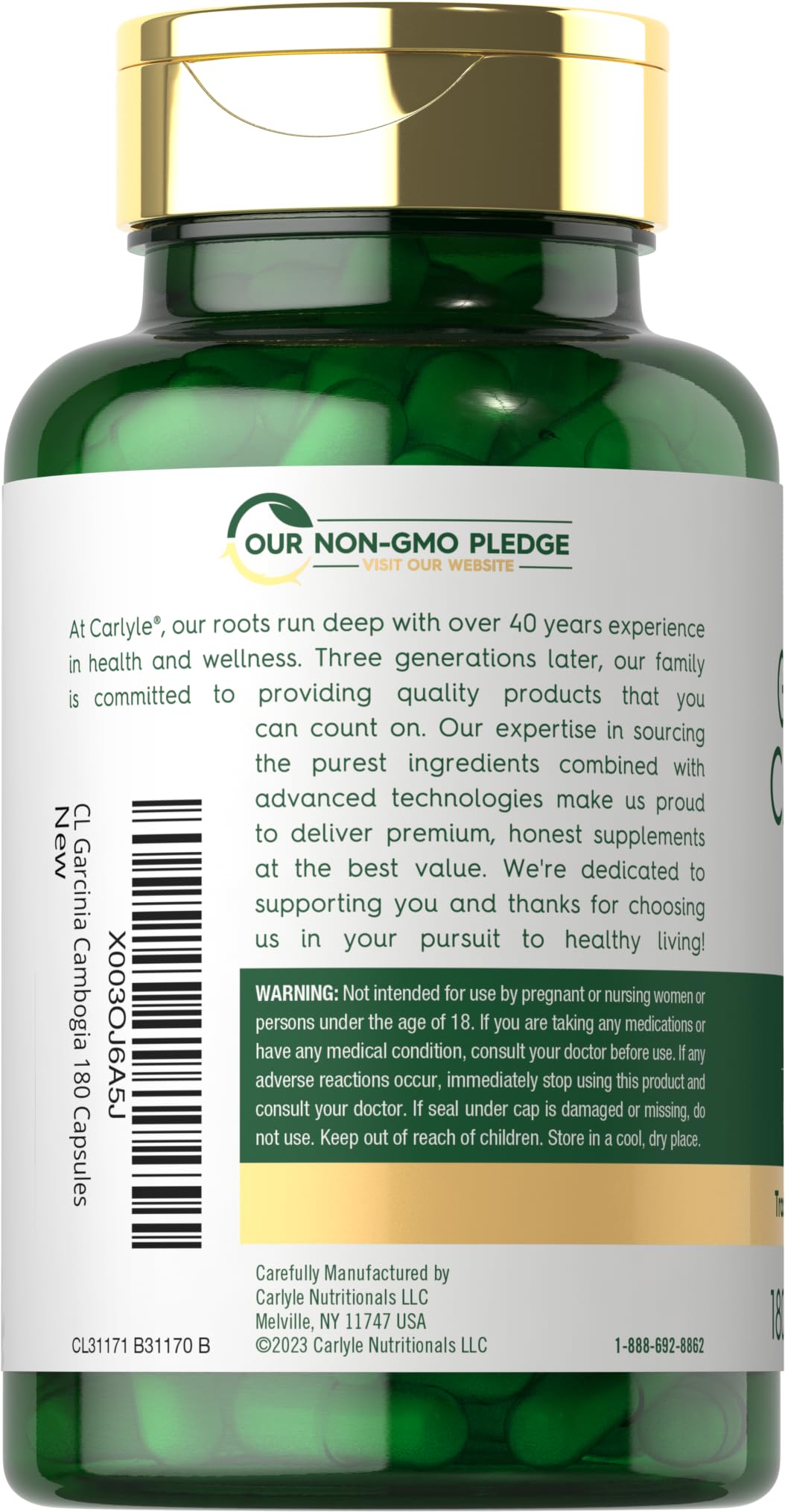 Carlyle Garcinia Cambogia Extract - 3000mg per Serving | 180 Capsules - Non-GMO & Gluten Free
