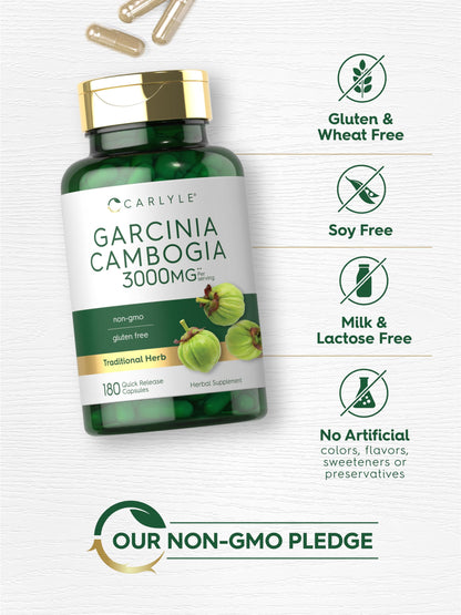 Carlyle Garcinia Cambogia Extract - 3000mg per Serving | 180 Capsules - Non-GMO & Gluten Free