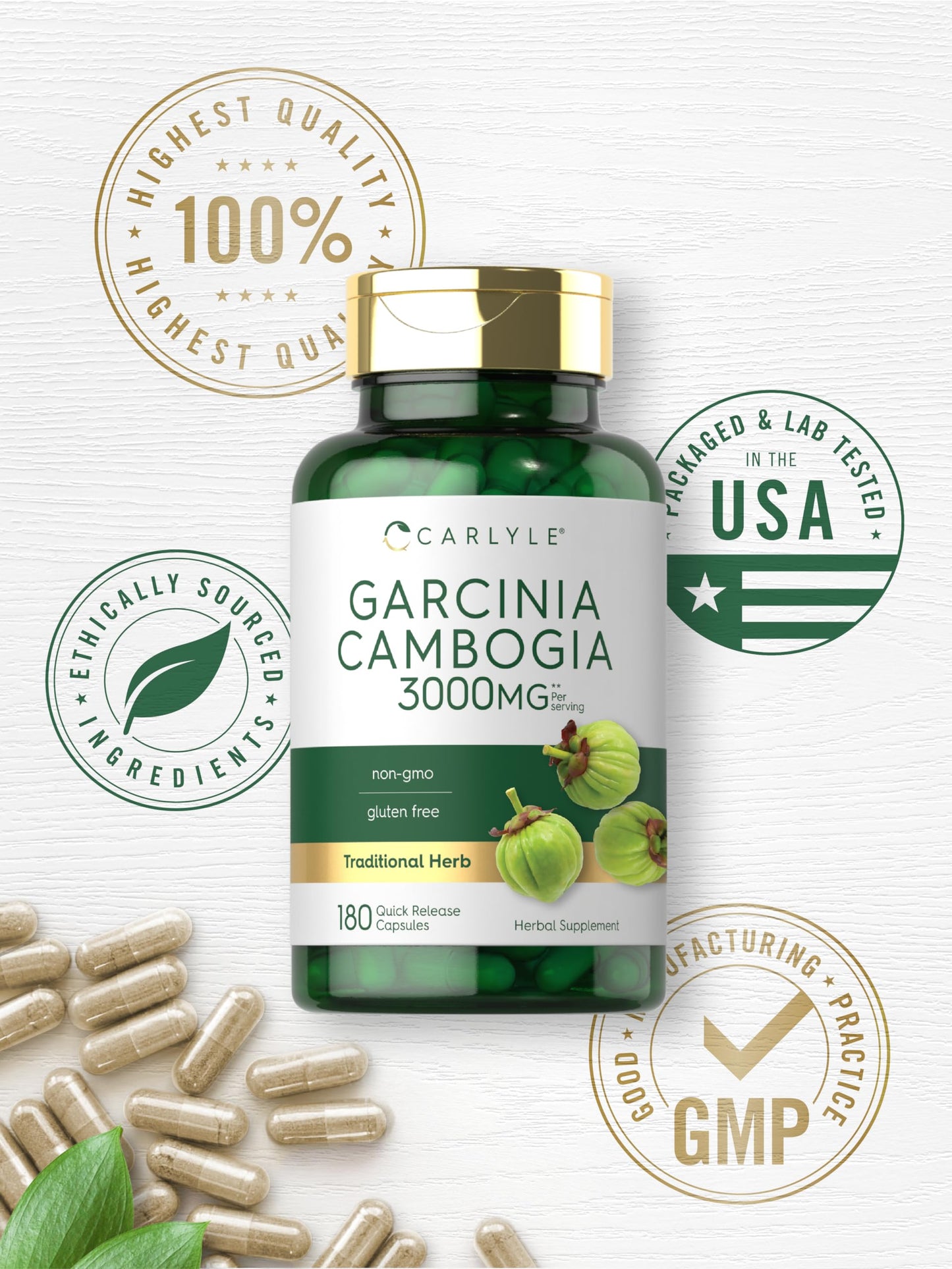 Carlyle Garcinia Cambogia Extract - 3000mg per Serving | 180 Capsules - Non-GMO & Gluten Free