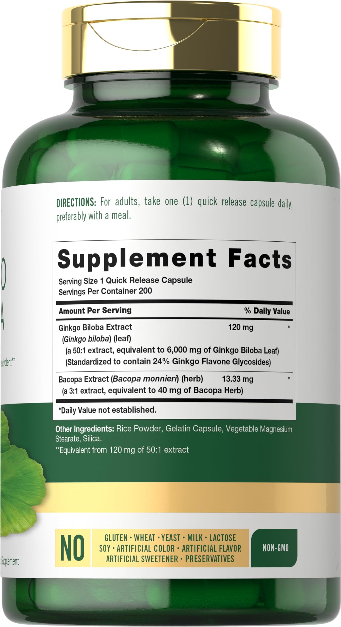 Carlyle Ginkgo Biloba Pills – 6000mg per Serving | 200 Capsules | Bacopa Extract | Extra Strength, Non-GMO & Gluten Free