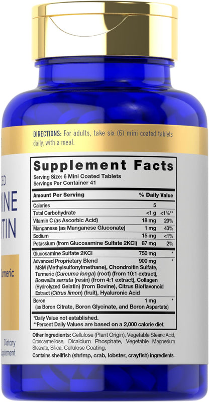 Carlyle Glucosamine Chondroitin MSM 250 Mini Tablets – Advanced Turmeric Formula
