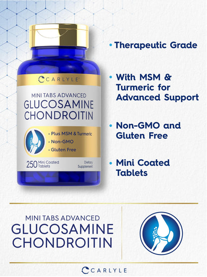 Carlyle Glucosamine Chondroitin MSM 250 Mini Tablets – Advanced Turmeric Formula