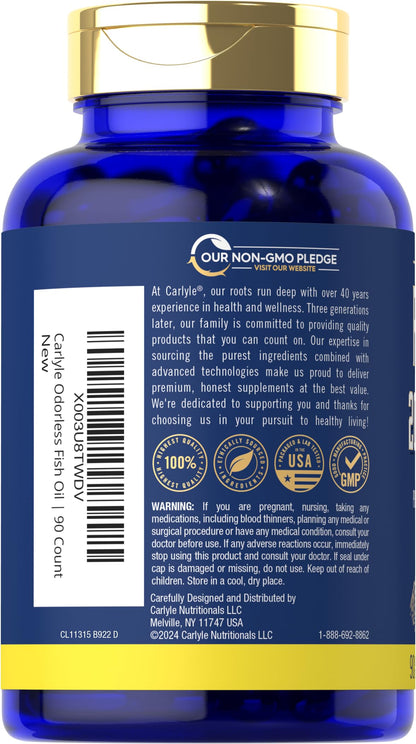 Carlyle Fish Oil 2000mg | Odorless Lemon Softgels | 90 Count | Gluten Free & Non-GMO