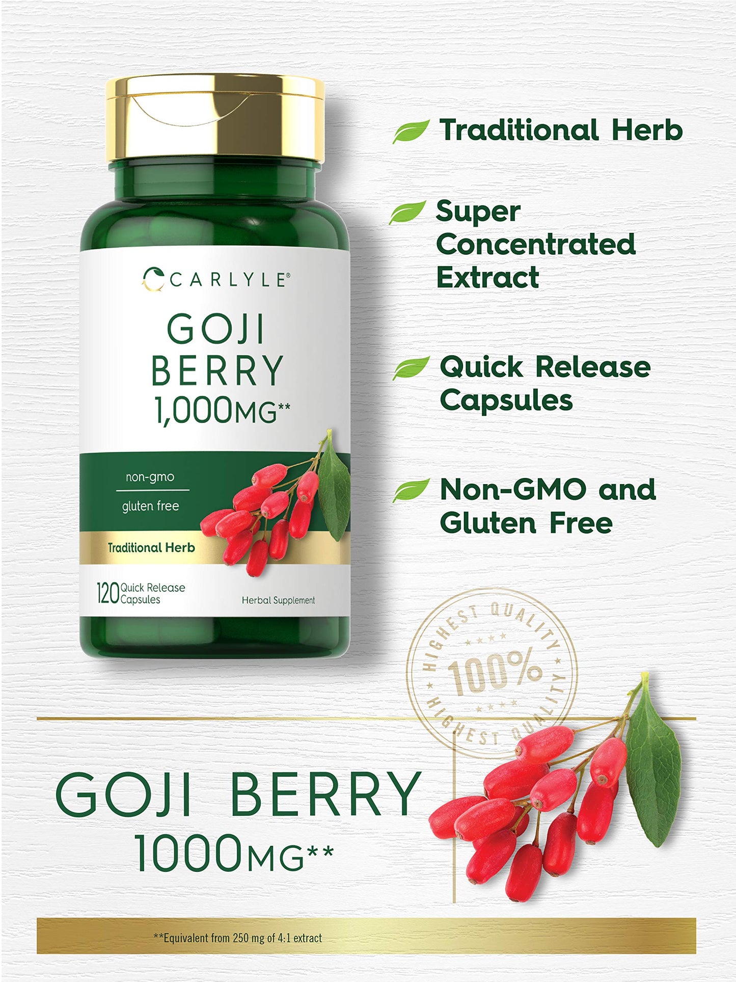 Carlyle Goji Berry 1000mg – 120 Capsules – Non-GMO, Gluten Free