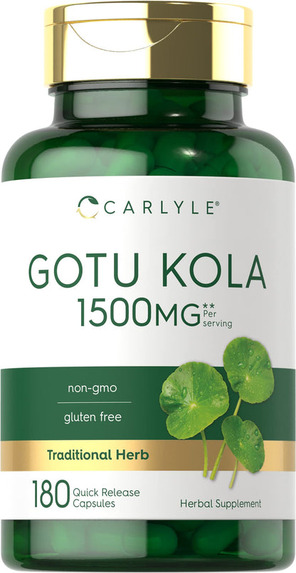 Carlyle Gotu Kola Capsules 1500mg - 180 Count | Non-GMO & Gluten Free