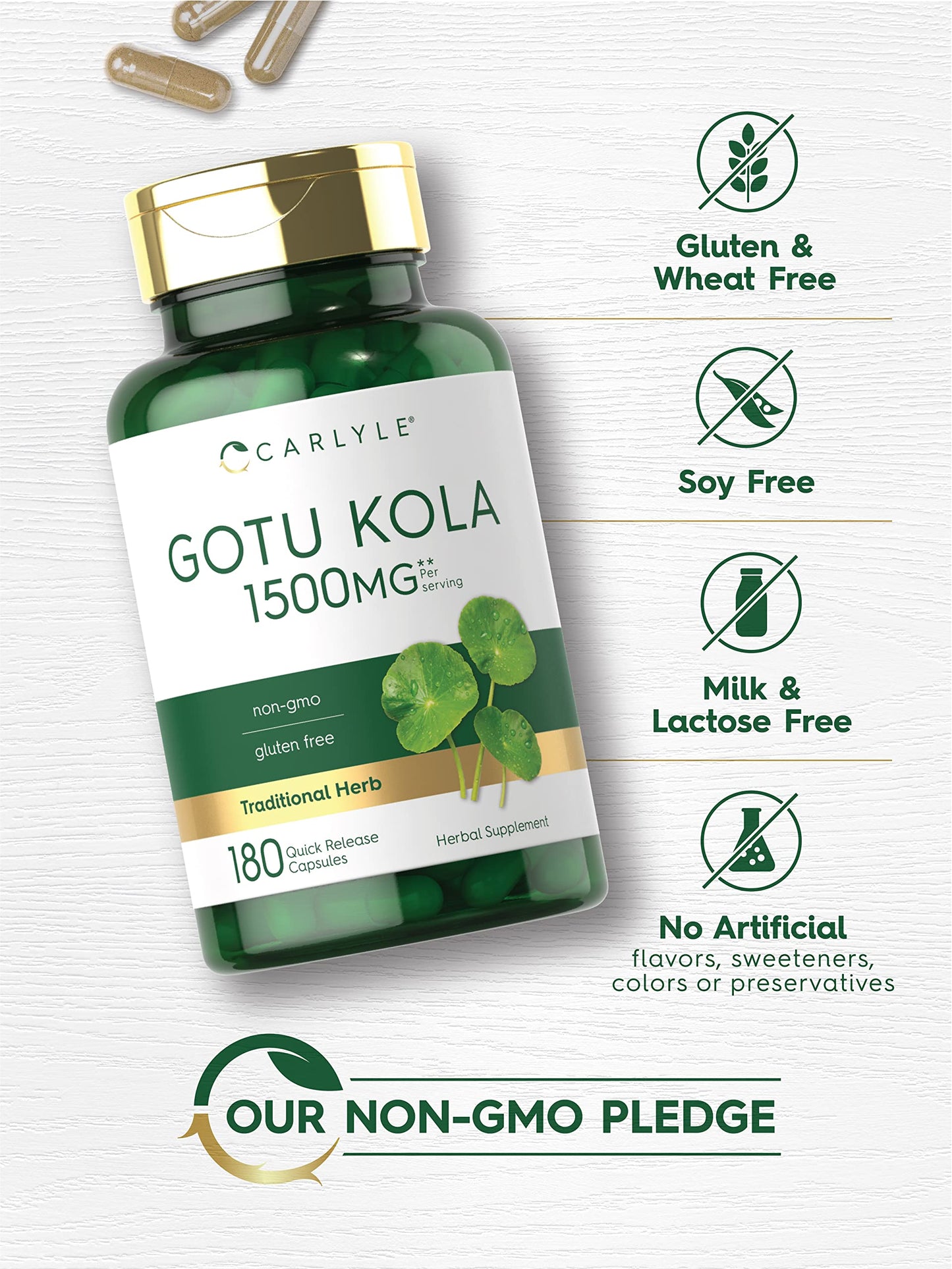 Carlyle Gotu Kola Capsules 1500mg - 180 Count | Non-GMO & Gluten Free
