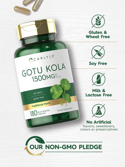 Carlyle Gotu Kola Capsules 1500mg - 180 Count | Non-GMO & Gluten Free
