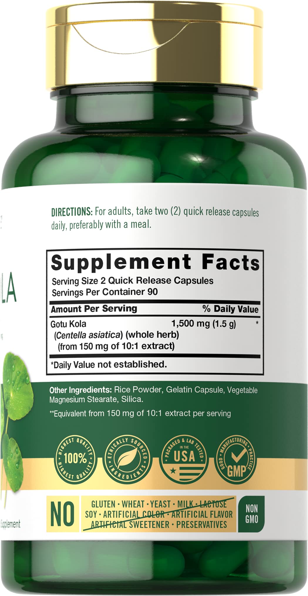 Carlyle Gotu Kola Capsules 1500mg - 180 Count | Non-GMO & Gluten Free