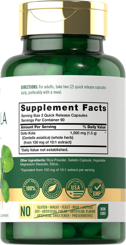Carlyle Gotu Kola Capsules 1500mg - 180 Count | Non-GMO & Gluten Free