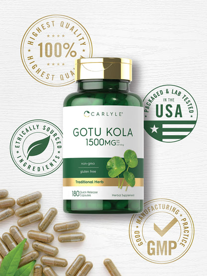 Carlyle Gotu Kola Capsules 1500mg - 180 Count | Non-GMO & Gluten Free