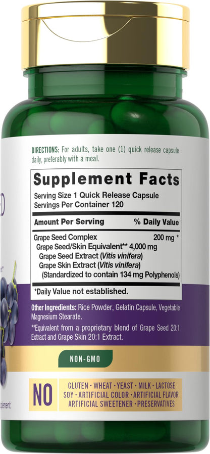 Carlyle Grape Seed Extract 4,000mg | 120 Quick Release Capsules | Polyphenol-Rich, Non-GMO & Gluten Free