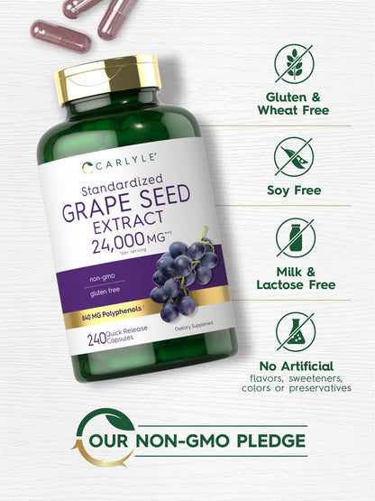 Carlyle Grape Seed Extract 24,000 mg Equivalent - 240 Capsules | Non-GMO, Gluten Free