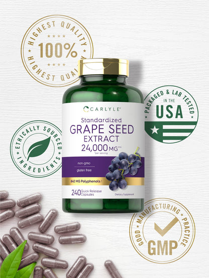 Carlyle Grape Seed Extract 24,000 mg Equivalent - 240 Capsules | Non-GMO, Gluten Free