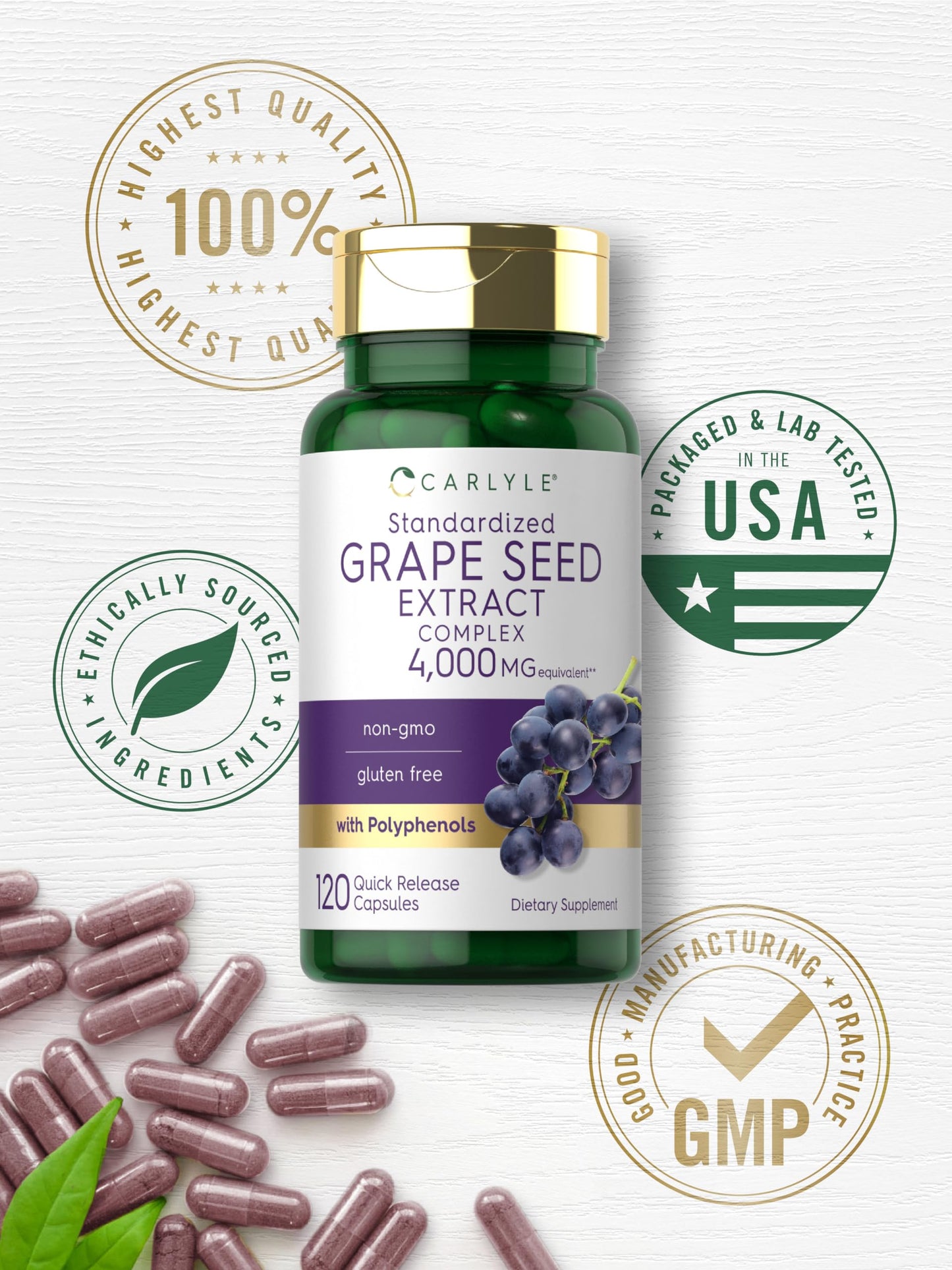Carlyle Grape Seed Extract 4,000mg | 120 Quick Release Capsules | Polyphenol-Rich, Non-GMO & Gluten Free