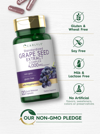 Carlyle Grape Seed Extract 4,000mg | 120 Quick Release Capsules | Polyphenol-Rich, Non-GMO & Gluten Free