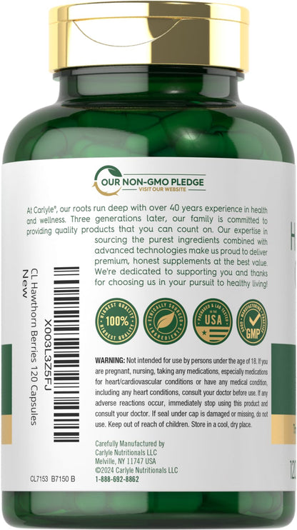 Carlyle Hawthorn Berry Complex 2500mg Capsules – 120 Count | Non-GMO & Gluten Free