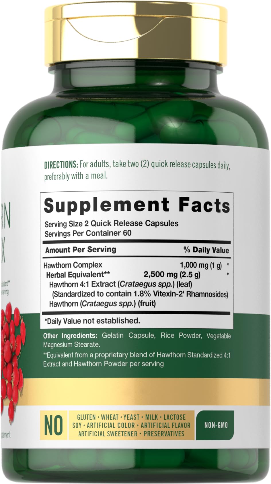 Carlyle Hawthorn Berry Complex 2500mg Capsules – 120 Count | Non-GMO & Gluten Free