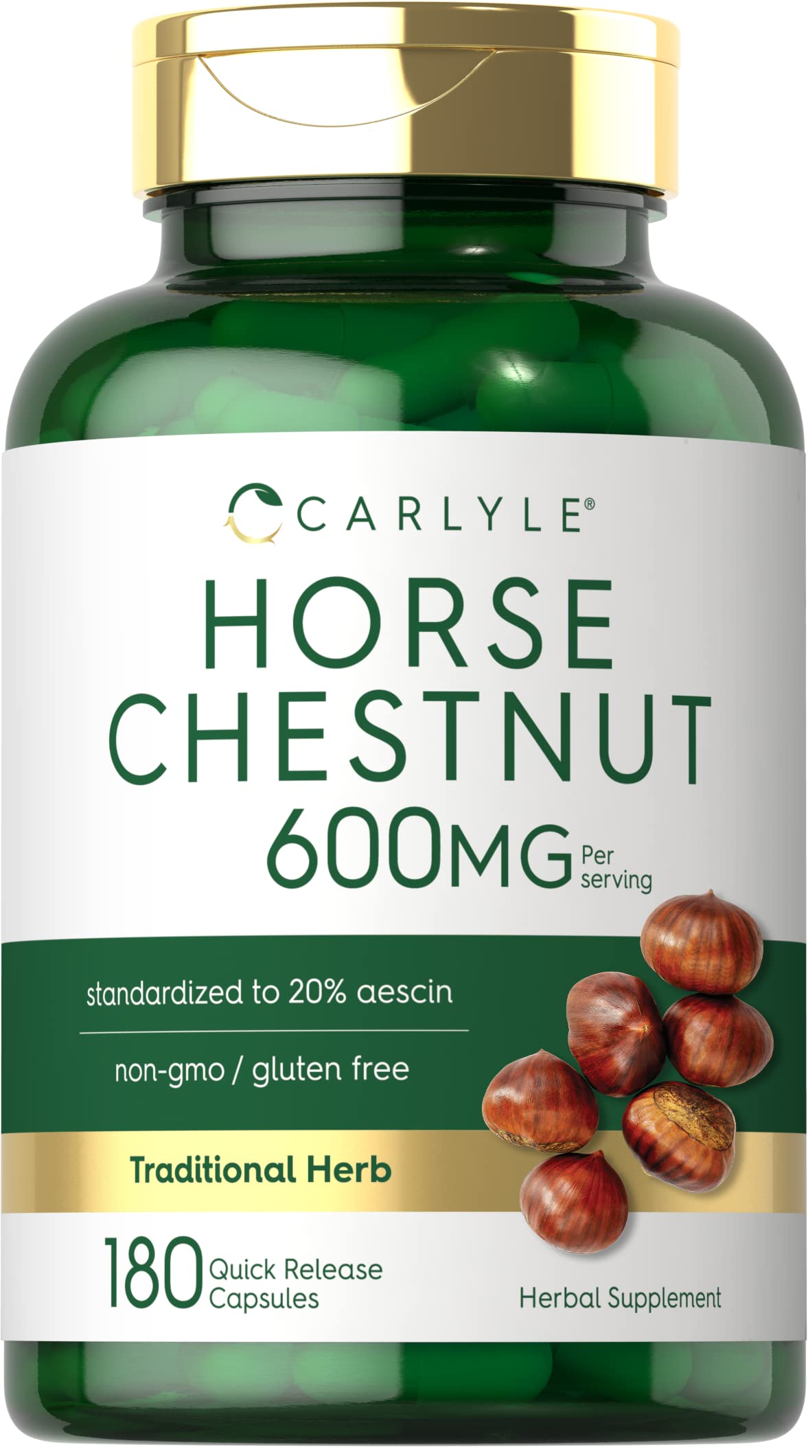 Carlyle Horse Chestnut Extract 600mg – 180 Capsules | Herbal Supplement | Non-GMO, Gluten Free
