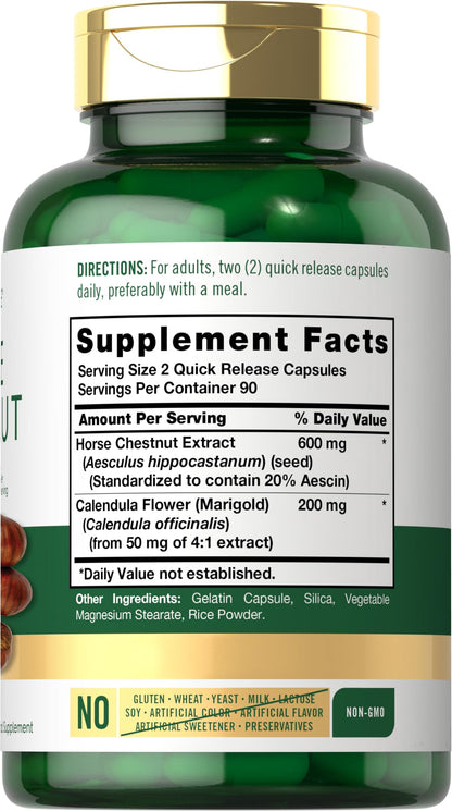 Carlyle Horse Chestnut Extract 600mg – 180 Capsules | Herbal Supplement | Non-GMO, Gluten Free