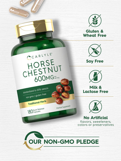 Carlyle Horse Chestnut Extract 600mg – 180 Capsules | Herbal Supplement | Non-GMO, Gluten Free