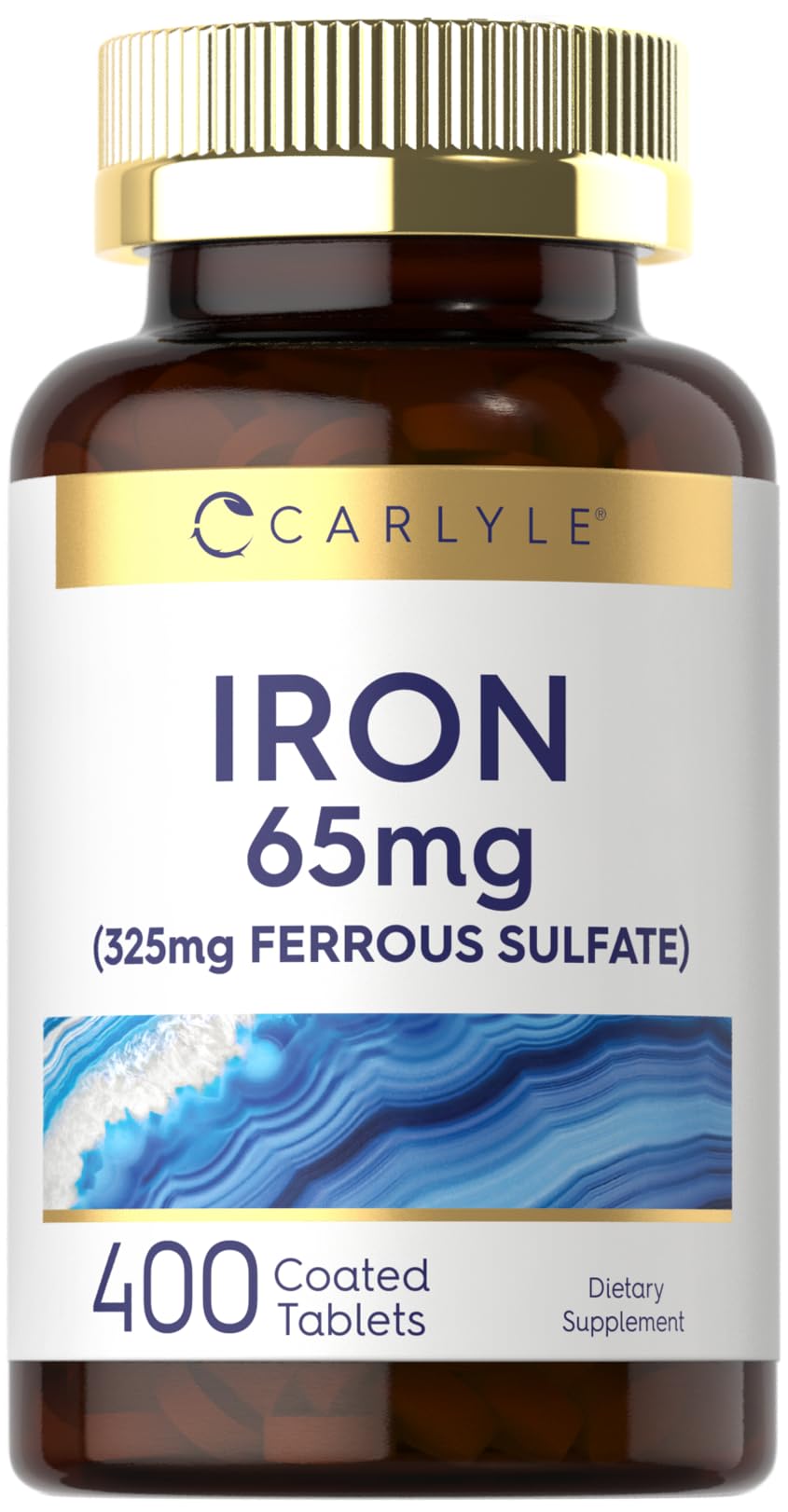Carlyle Iron Ferrous Sulfate 65 mg | 400 Tablets | Non-GMO, Gluten Free, Vegetarian | High Potency