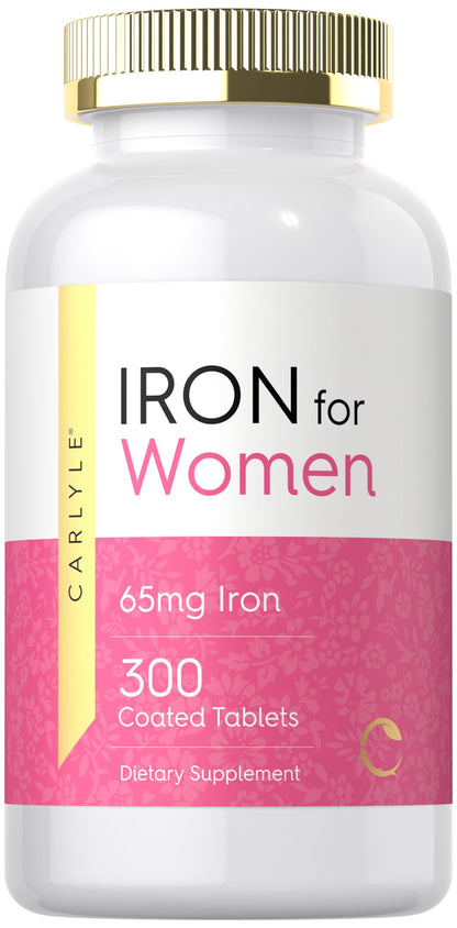 Carlyle Iron Supplement for Women 65mg | 300 Coated Tablets | Vegetarian, Non-GMO & Gluten Free